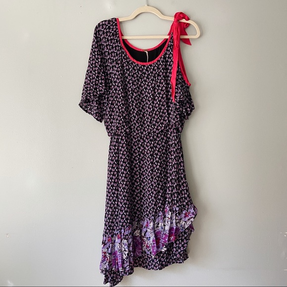Free People Dresses & Skirts - Free People Asymmetric Purple Floral Tie Dress - S